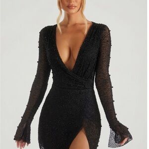 Oh Polly Black Embellished Wrap Over A-Line Mini Dress